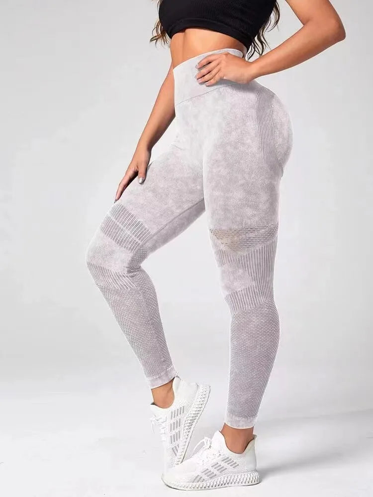 Hollow Out Leggings Women Seamless Slim Tights Frosted Water Washing Fitness Pants High Waist Hip Liftting Stretchy Yoga Pants.