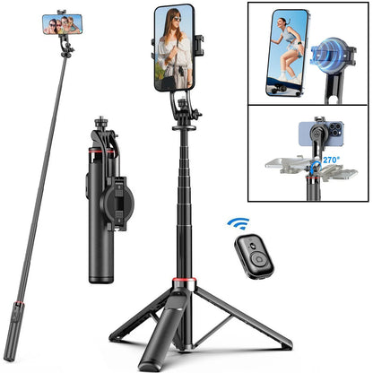 Magnetic Selfie Stick for iPhone Phone Camera 51" Extendable Magsafe Tripod Selfie Stick with Remote for Travel Vlog Videos.