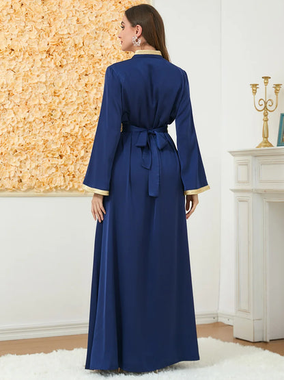 Maßgeschneiderte muslimische Sets, elegante muslimische Frauen, Sommer, langärmelig, V-Ausschnitt, Polyester, lila, 2-teiliges Kleid, Mantel, passende Sets, Muslim