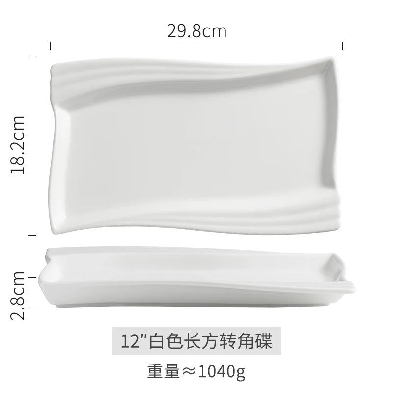 Creative Ceramic White Rectangular Western Food Plate Hotel Restaurant Special Cake Dessert Tableware Household Sushi Set Plate.