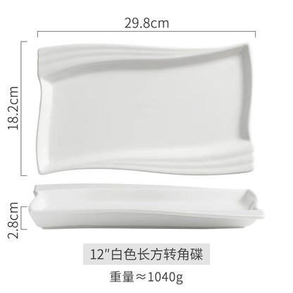 Creative Ceramic White Rectangular Western Food Plate Hotel Restaurant Special Cake Dessert Tableware Household Sushi Set Plate.