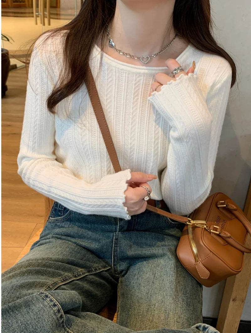 2025 neue Herbst Frühling Pullover Mode Frauen Gestrickte Dünne Lange Hülse O-ansatz Jumper Casual Büro Dame Pendeln Pullover Top.
