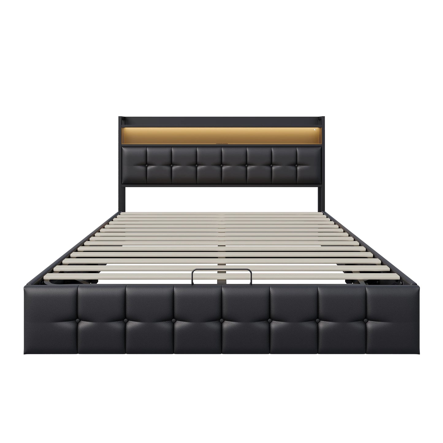 Rosahqnda Kissenbett, gepolstertes hydraulisches Bettgestell, graues Leinenkopfteil, Leinenstoff ohne Matratze