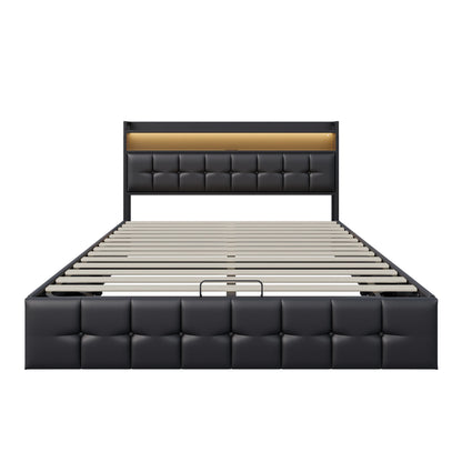 Rosahqnda Kissenbett, gepolstertes hydraulisches Bettgestell, graues Leinenkopfteil, Leinenstoff ohne Matratze