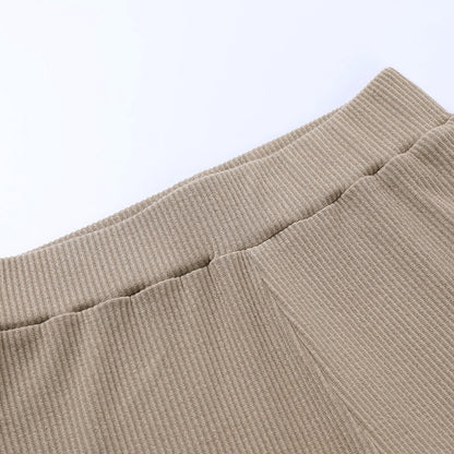 Beige Ribbed Knit Leggings Women High Waist Cotton Fitness Basic Pants Casual Spring New All-Match Female Skinny Leggings