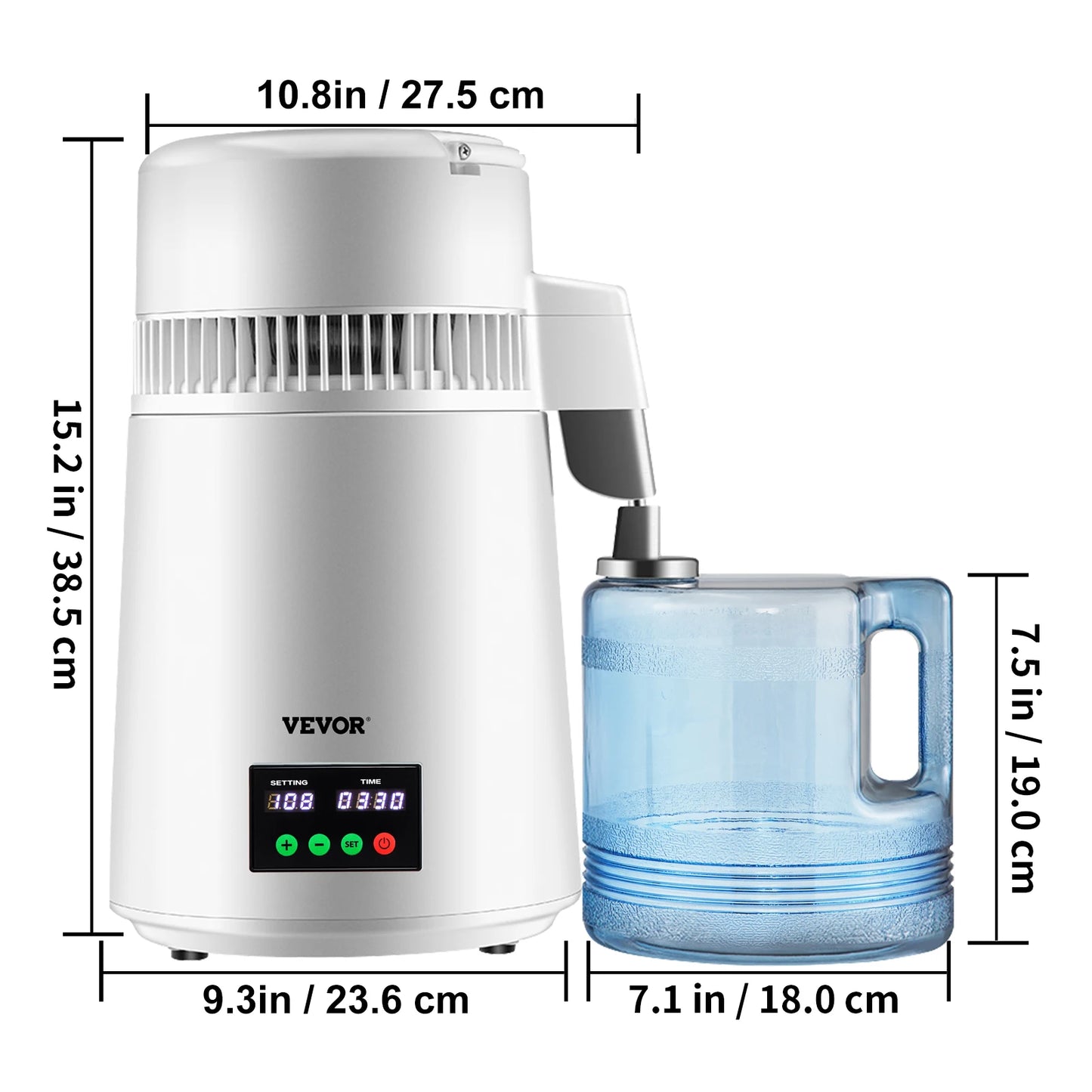 SucceBuy 4L Water Distiller Purifier Filter 1 L/H Distilling Speed Dispenser Drinking Bottle Softener Touch Screen Home Use