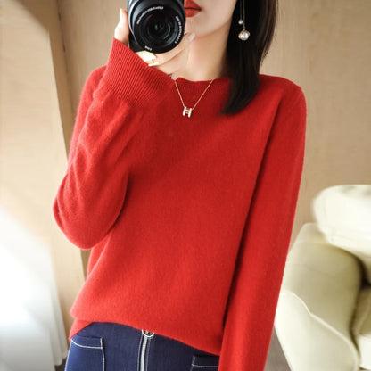 Herbst Winter frauen Pullover Oansatz Kaschmir Solide Pullover Schlank Bodenbildung Shirt Langarm Casual Grundlegende Pull Femme Pullover