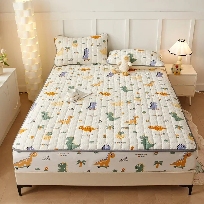 3pcs set Bed Cover Cute Quilted Mattress Cover Soft Skin-friendly Printed Bed Fitted Sheet 1pc mattress cover+2pcs pillowcase.