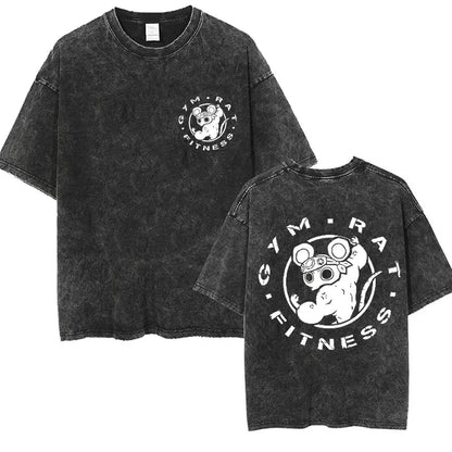 Japanese Anime Demon Slayer Uzui Tengen Vintage Washed T Shirts Funny Ninja Mice Muki Muki Gym Muscular Mouse Oversized T-shirt.