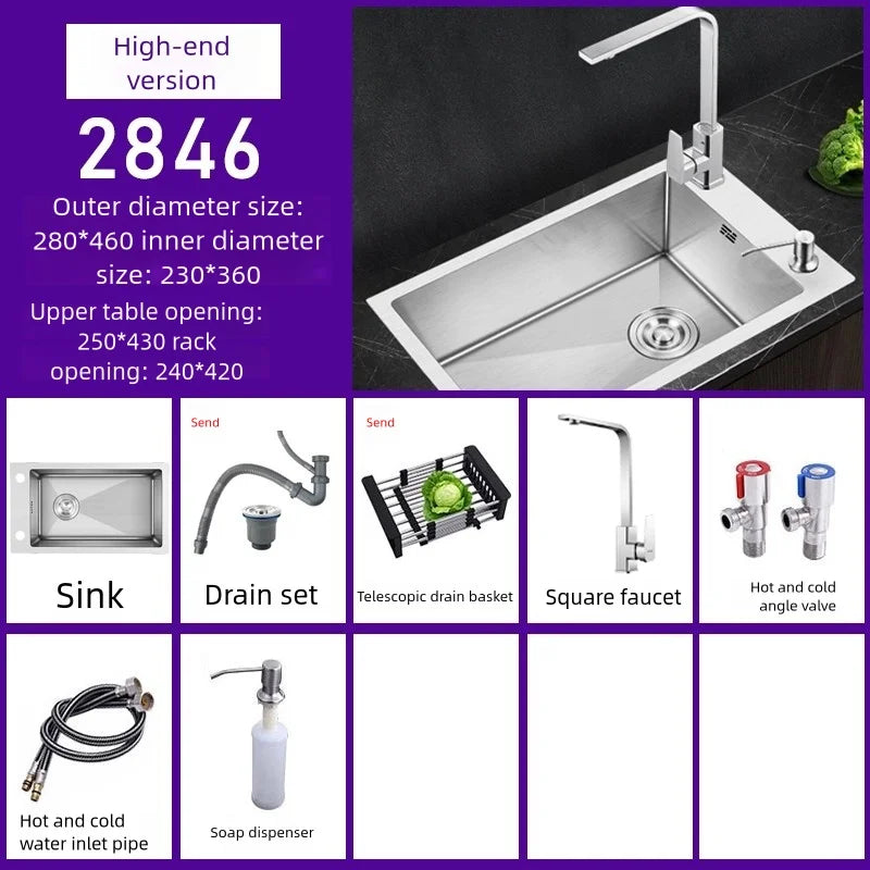 Kitchen Sink Stainless Steel Transversal Side Loading Side Holes Cafeteria Dish and Wash Vegetable Basin Large Size Single Slot