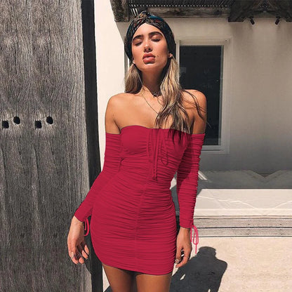 Arctic Cat Frauen Herbst Winter Verband Kleid Frauen 2022 Sexy Off Schulter Lange Hülse Dünne Elastische Bodycon Party Kleider Vestidos