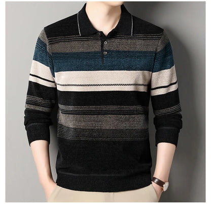 Men's Lapel Knit Pullover Sweater Autumn Winter Thick Warm Tops Casual Polo Collar T-shirt Knitting Polo Sweaters.