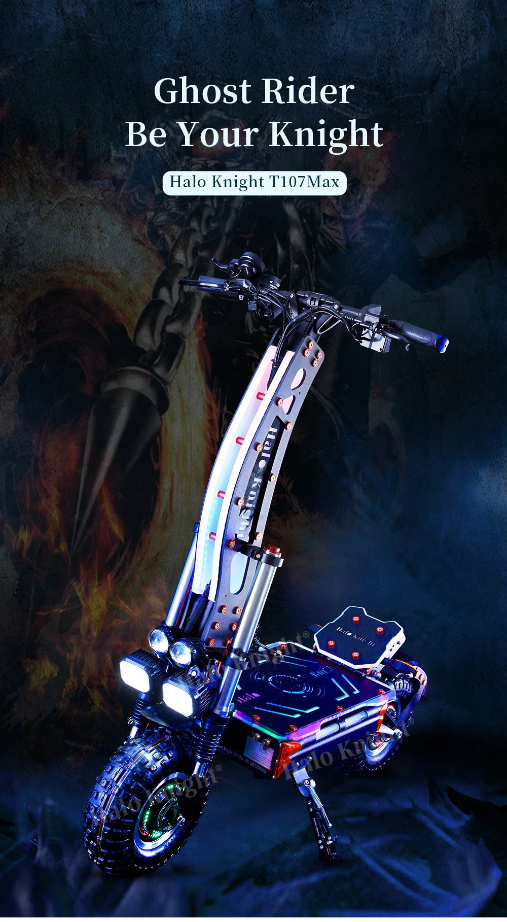 Halo Knight T107Max Electric Scooter Adult 14 Inch Off road Tires E-Scooter  for Men 4000W 72V 50 AH Foldable City EScooter.