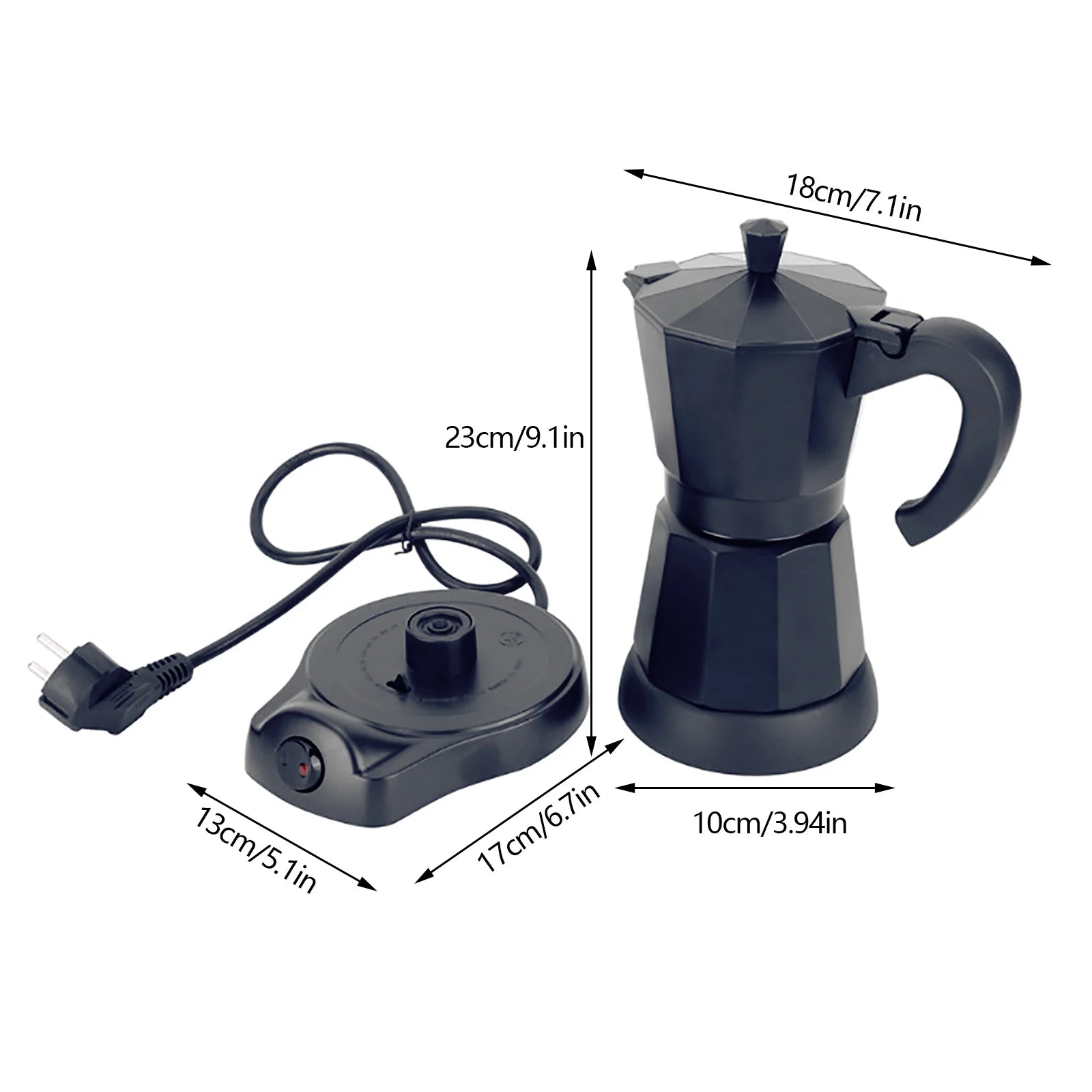 300 ml Electric Coffee Machine Aluminium Espresso Maker Mocha Espresso Pot with Separate Base.