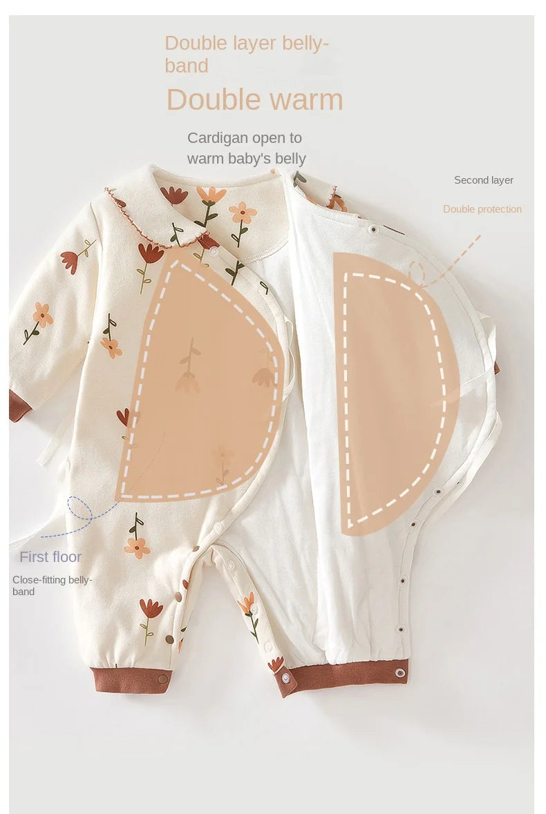 Neugeborene Schmetterlings kleidung Kletter kleidung verdickt Doppels chicht warme Baumwolle bedruckte Mönchs kleidung Herbst und Winter.