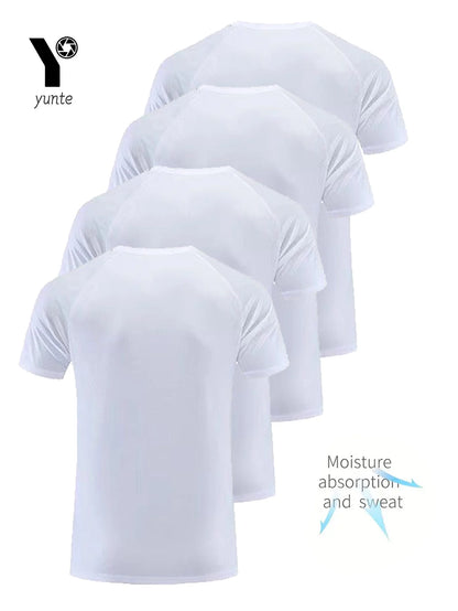 Round Neck T-Shirt 4-Pack White Ultra-Light Men's Quick Drying Breathable Sweat-Absorbent Shirt Suitable for Fitness Gym and Run.
