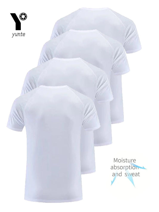 Round Neck T-Shirt 4-Pack White Ultra-Light Men's Quick Drying Breathable Sweat-Absorbent Shirt Suitable for Fitness Gym and Run.