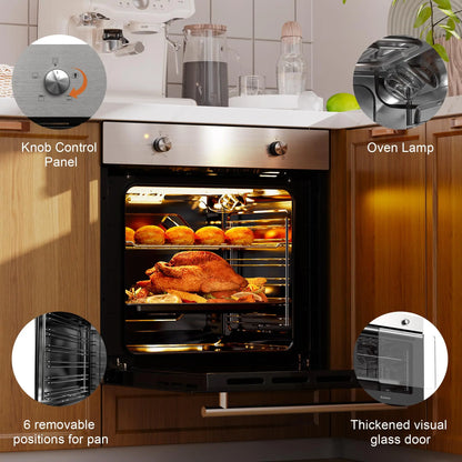 Karinear Electric Oven 65L Oven Built in Oven with accessories, Knob Control wtih 4 Functions 2200W Plug and Play 220V 60cm Wide.