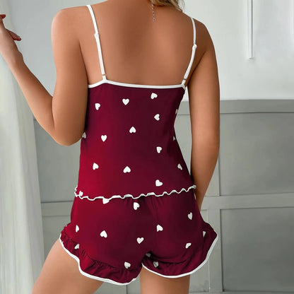 2025 sommer Pyjama 2Pcs Set Große Größe Weste Rüschen Shorts frauen Hosenträger Weiche Casual Nette Gedruckt Frauen pyjamas set Sexy Bogen.
