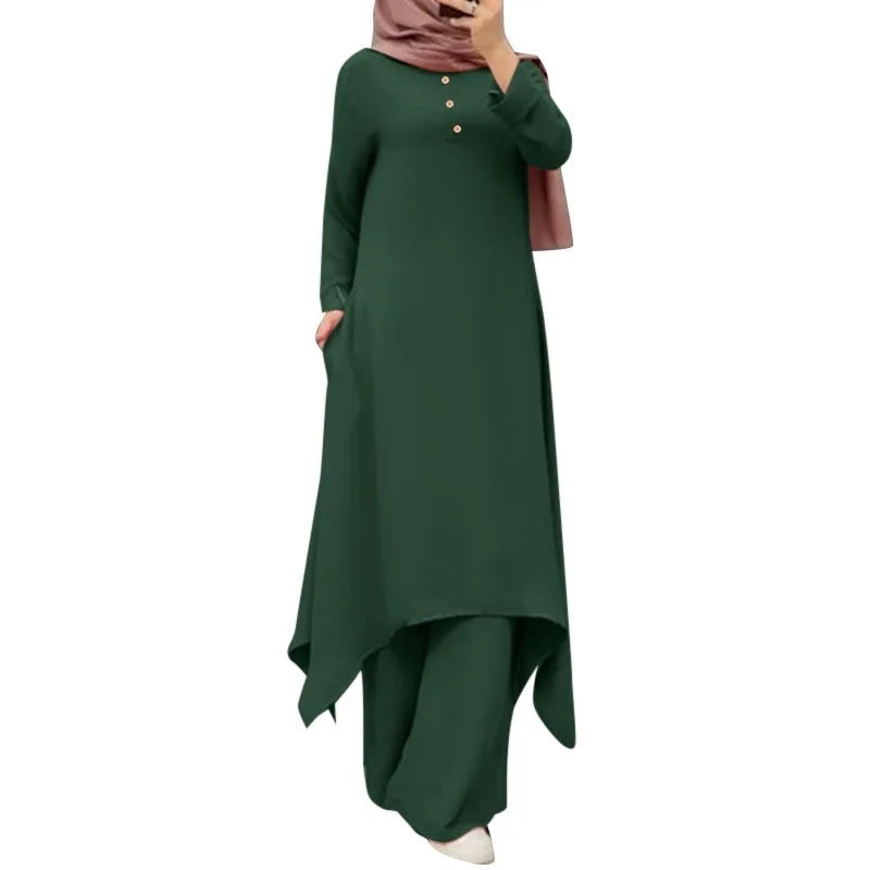 Eid muslimische Frauen Blusen Kleid weites Bein Hosen Set 2 Stück Musulman Ensemble Dubai lässig arabische Ramadan Kaftan 2024 Outfit Anzüge.