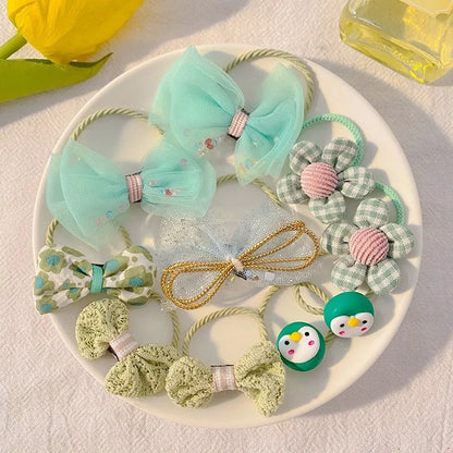 Kawaii Flower Bow Scrunchies Set Children Gift Girls Elastic Hair Rubber Bands Accessories Tie Hair Ring Rope Headdress Headwear