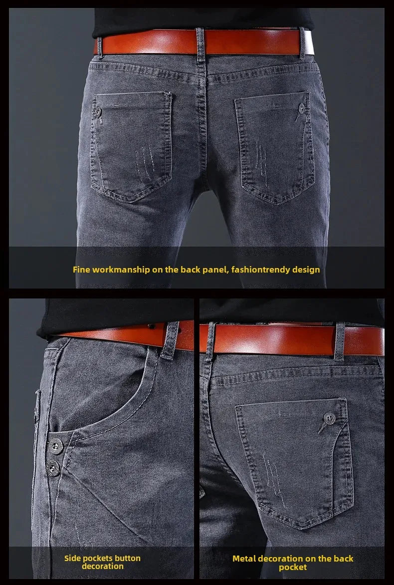 Frühling Herbst Xintang Denim Jeans Herren Slim Fit Casual Trendy Modische Alltagskleidung Blau Gerade Bein Hosen Elastische Taille