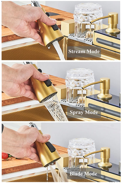 Multifunktionales Wasserfall-Spülbecken für die Küche, Digitalanzeige, großes einzelnes graues Spülbecken, Spülbecken, Spüle aus Edelstahl 304
