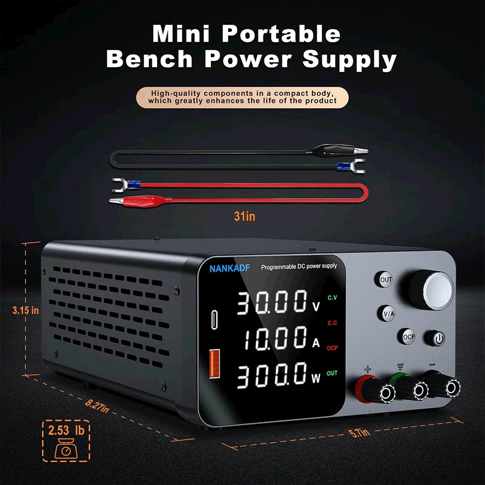 NANKADF Lab Bench Power Supply 30V 10A Switching Power Supply Unit 30V 5A  Adjustable Source 60V 5A Voltage Stabilizer 120V 3A.