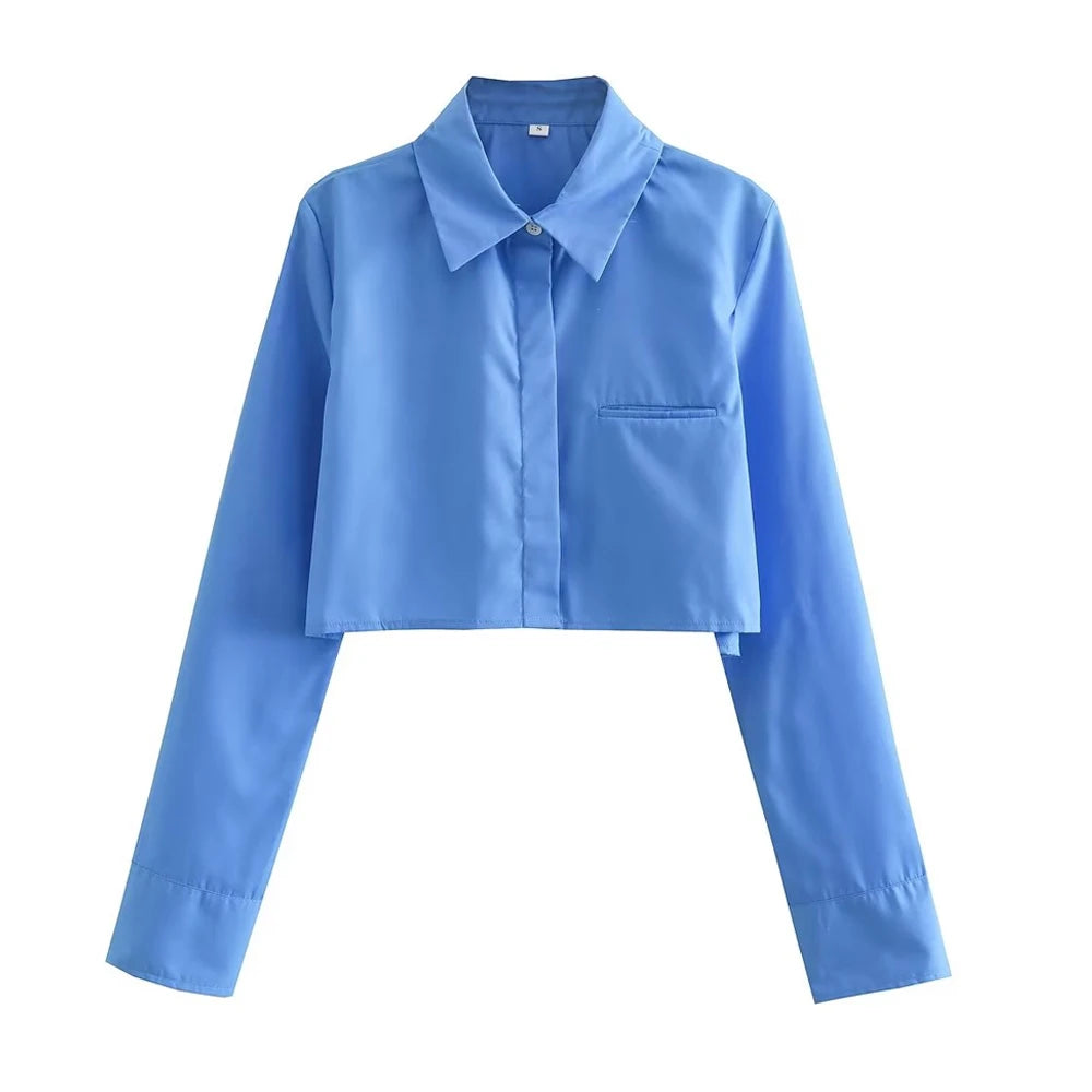 Women Fashion Loose Cropped Shirts Vintage Long Sleeve Front Button Female Blouses Blusas Chic Tops.