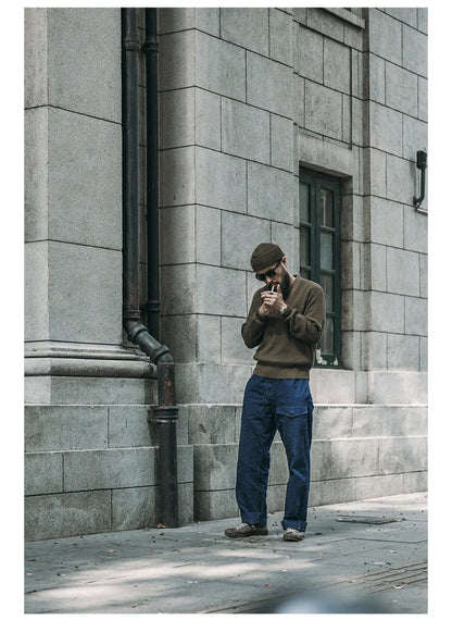 Bronson WWII USAAF Type A-1 Mechanic Sweater Men Heavyweight V-Neck Knit Jumper.