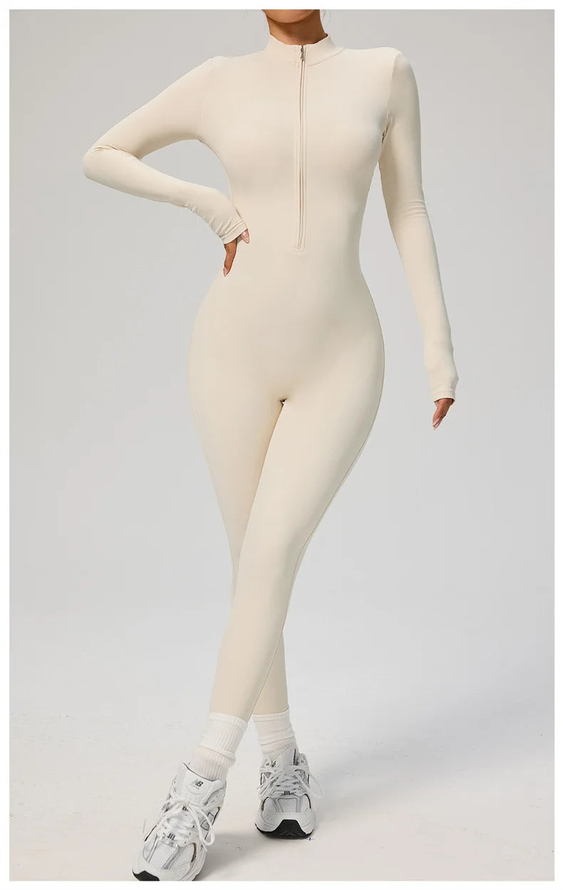 TRY TO BN Sports Yoga Jumpsuit Long Sleeves Zipper Sportswear Fitness Pants Workout Bodysuit One Piece Tights Women Gym Clothing