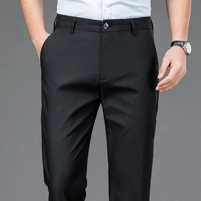 Male Smart Casual Pants Stretchy Sports Men's Fast Dry Trousers Spring Autumn Full Length Straight Office Black Navy Work Pants.