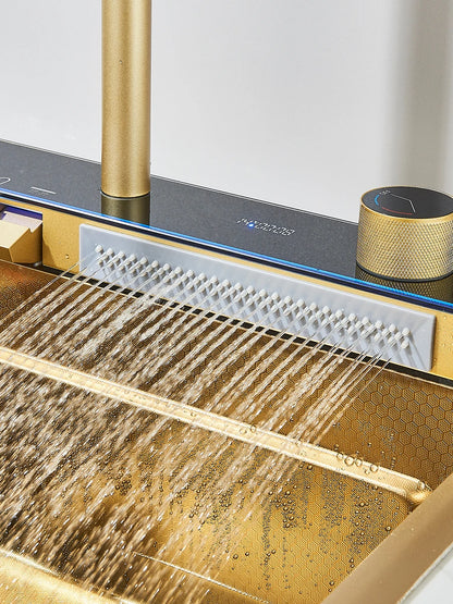 Große 304 Küchenspülen, 75 x 45 cm, Edelstahl, Küchen-Wasserfall-Waschbecken, Digitalanzeige, großes Einzelwaschbecken, Geschirrspüler-Wasserhahn