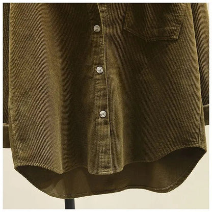 2023 frühling Herbst Cord Langarm-shirt für Frauen Koreanische Ausgabe Casual Mode Medium länge Shirts Weibliche Outwear Tops.