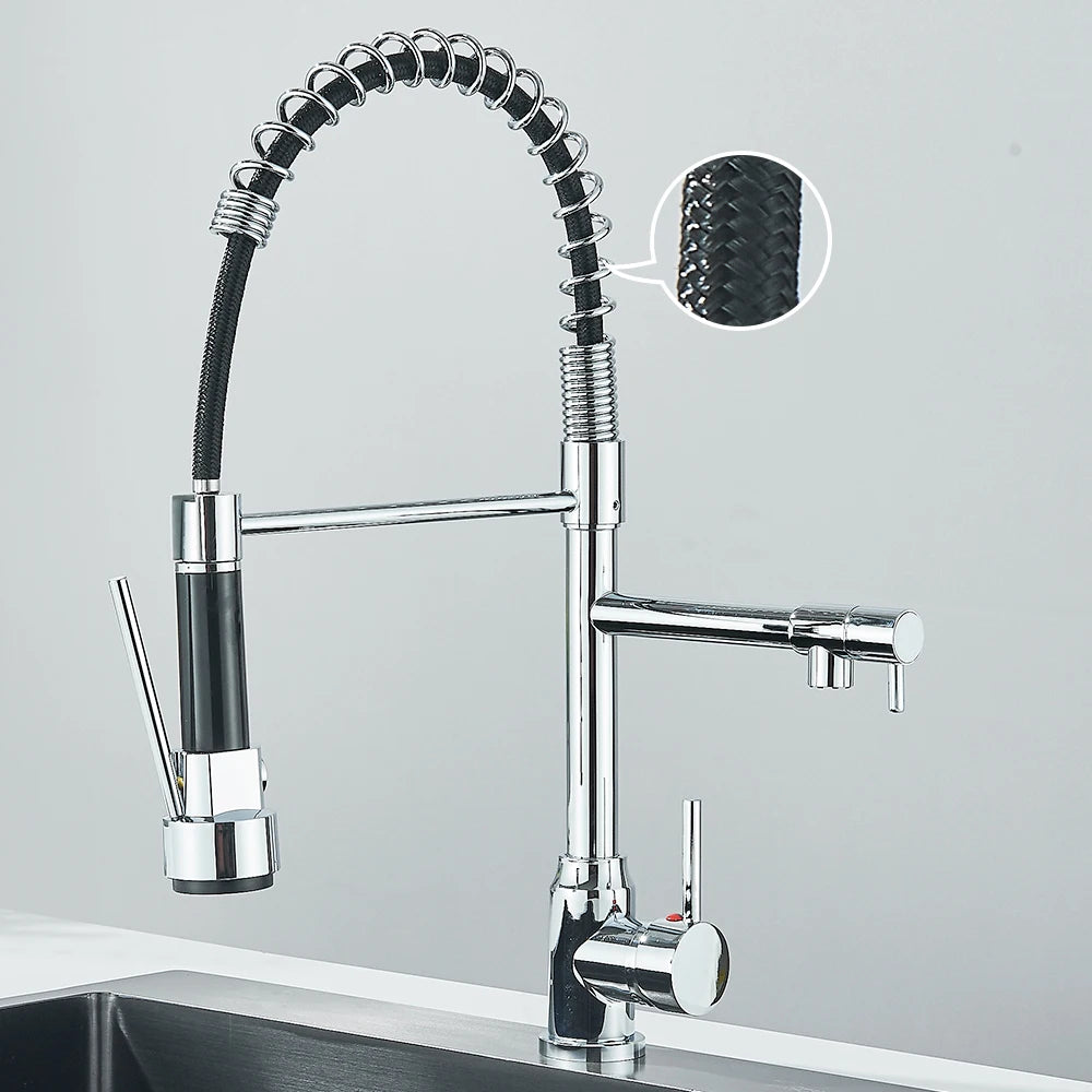 Pull Down Spring Kitchen Faucet Single Lever Hot Cold Mixer Water For Kitchen Sink Dual Spout Nozzle Faucets Crane