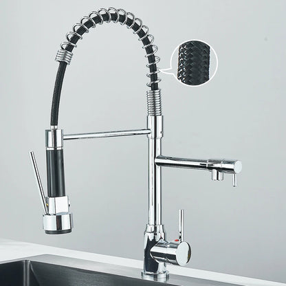 Pull Down Spring Kitchen Faucet Single Lever Hot Cold Mixer Water For Kitchen Sink Dual Spout Nozzle Faucets Crane