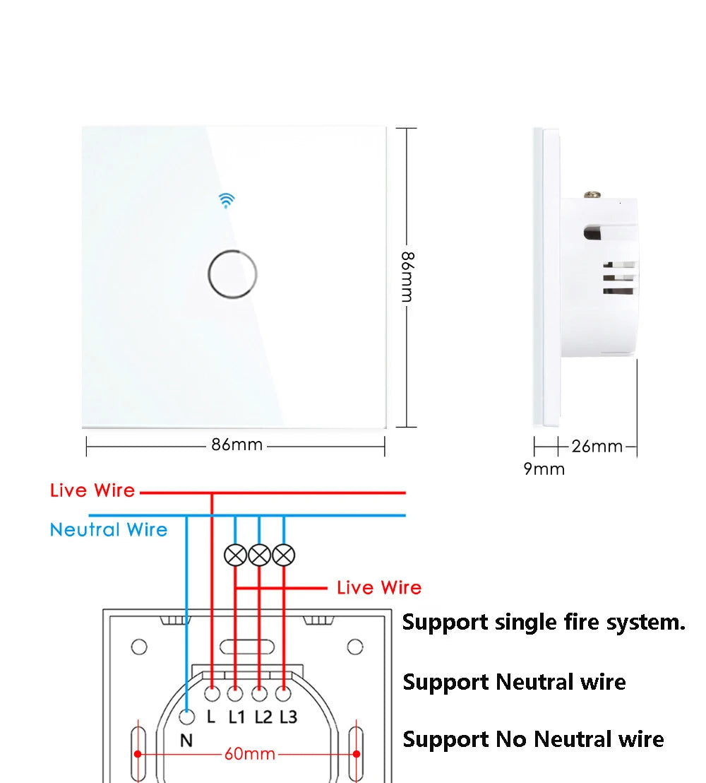 AXUS EU WiFi Smart Licht Schalter Touch Schalter RF433 Kein Neutralleiter Smart Home Leben Tuya App Steuerung Unterstützung Alexa Google Hause.