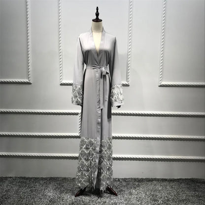 Ramadan Eid Gray Kimono Abaya Damen Dubai Islam Women Muslim Modest Dresses Kebaya Kaftan Robe Musulmane Caftan Marocain Femme.