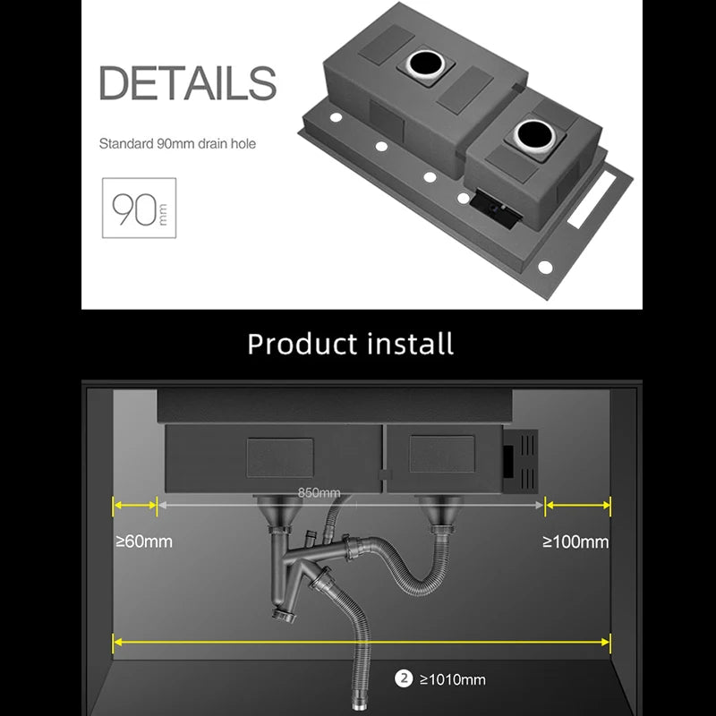 ASRAS Hidden Double Sinks Smart Purifying Kitchen Island Sinks Flip Cover Hidden 4mm Thickness Handmade kitchen Sinks