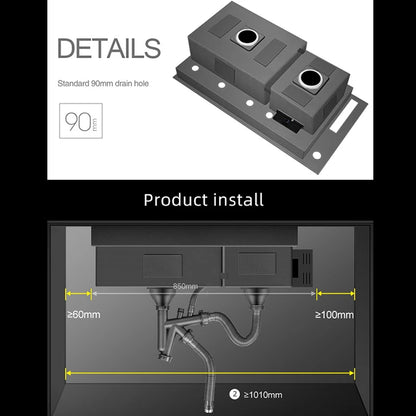 ASRAS Hidden Double Sinks Smart Purifying Kitchen Island Sinks Flip Cover Hidden 4mm Thickness Handmade kitchen Sinks