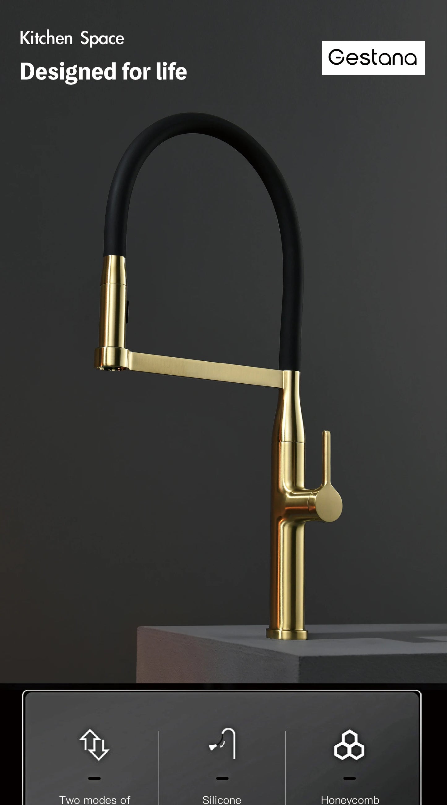 Luxury Brushed Gold Brass Pull Out Kitchen Faucet with Ceramic Cartridge Hot Cold Water Sink Tap Modern High End Sprayer Durable