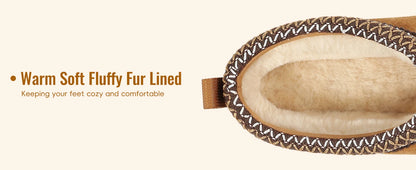 Litfun Winter Genuine Suede Snow Boots For Women Water Resistant Slides Soft Sole Ankle Boots Plush Lining Warm House Slippers.