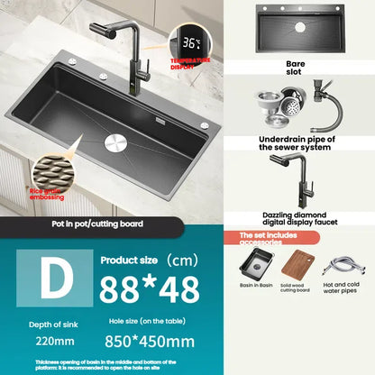 Stainless Steels Kitchen Sink Household Wash Dish and Wash Vegetables Basin Large Single Slot Multifunctional Dishwashing Bowl