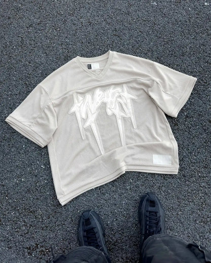 American fashion trend Gothic letter embroidery pattern oversized T-shirt men's retro loose fitting pullover short sleeved shirt.