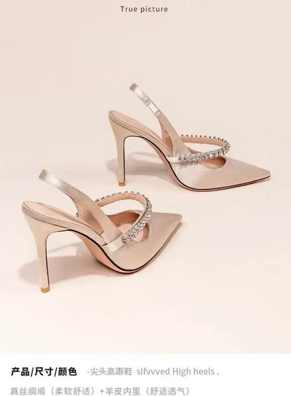 Women's Water Diamond 2025 New Slim Heeled Pointed High-heeled Shoes with A Headband and Sandals for Women's Singles.