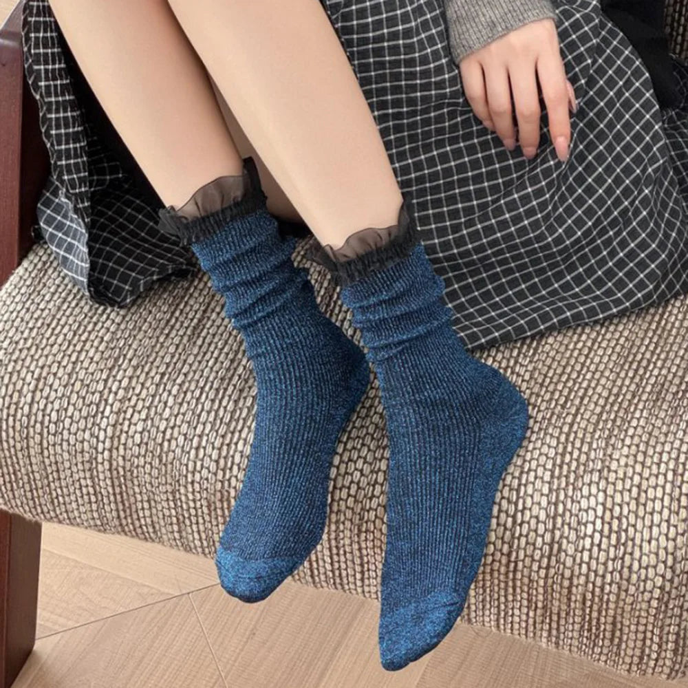 Design Socks For Women Cute Sweet Daily Casual Korean Style Women's Socks Autumn Winter Long Fashion Lace Edge Chaussettes Femme.
