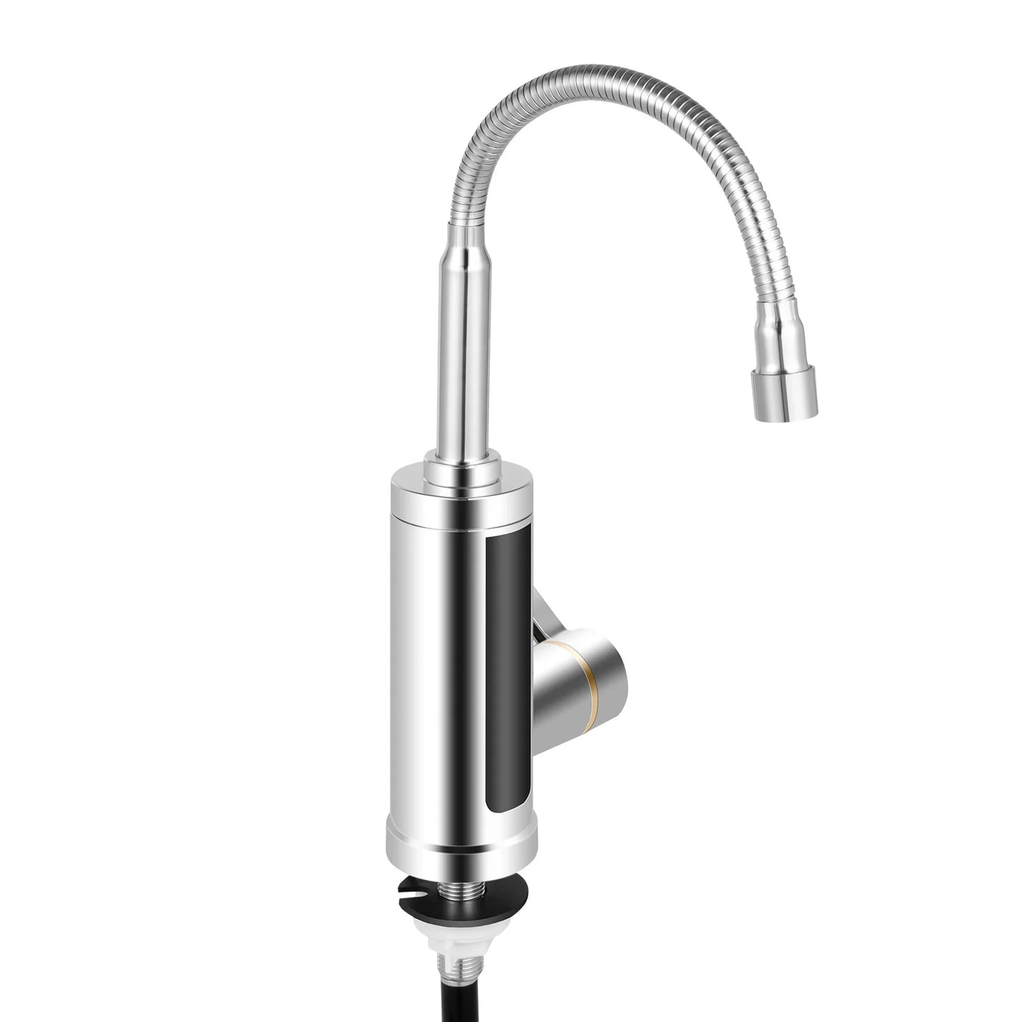 360° Rotating Electric Water Heater Faucet,Stainless Steel Hot Water Faucet W/ Inlet & Outlet Pipes and LED Display,Silver