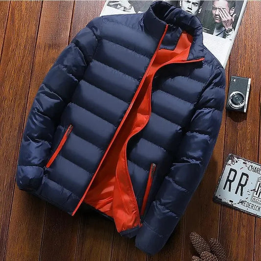 Men's thick cotton sportswear stand collar open collar outdoor casual jacket warm clothing autumn and winter jacket.
