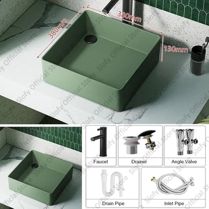 Grünes Haushalts-Hotel-Badezimmerwaschbecken, einfaches künstlerisches Keramik-Waschbecken über der Theke, Sockelwaschbecken, Balkon, Waschmaschine, Waschbecken