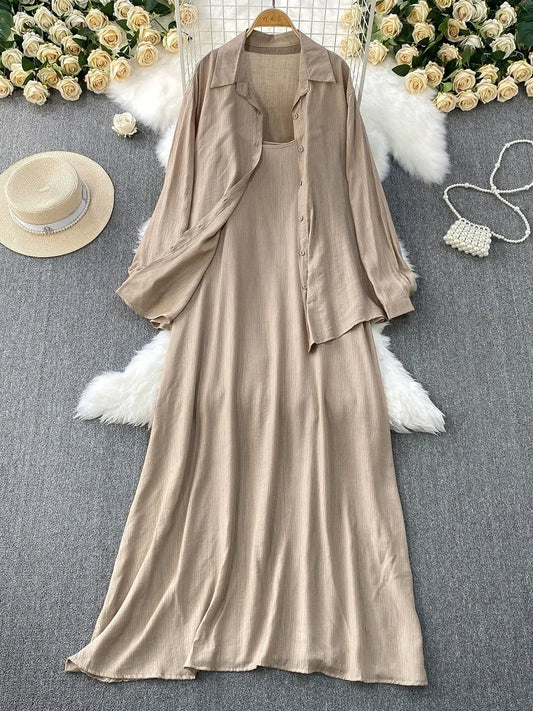 Muslim Women Shirt Dress Two Piece Set Solid Modest Suits Ramadan Musulman Ensemble Morocco Dubai Abayas Islam Outfits Jalabiya.